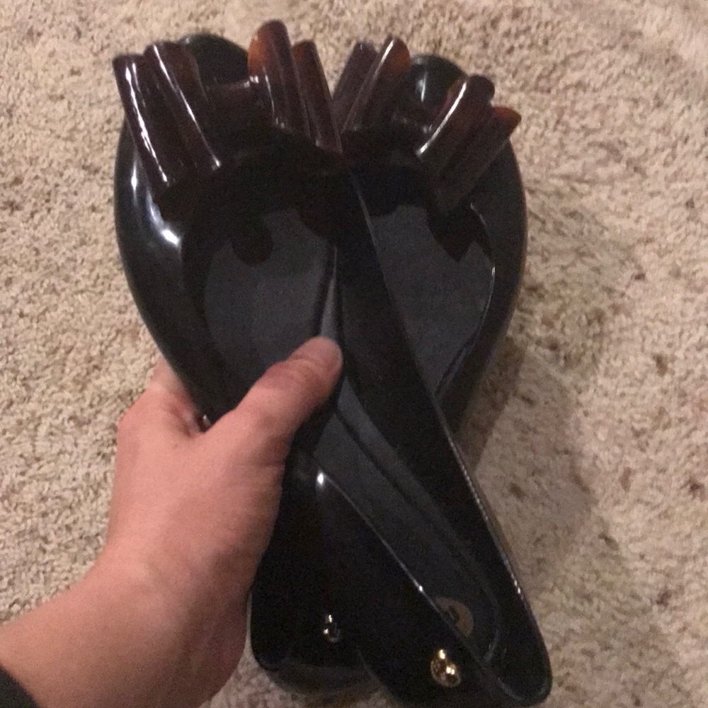 Mel black slippers with brown bow size 7.5